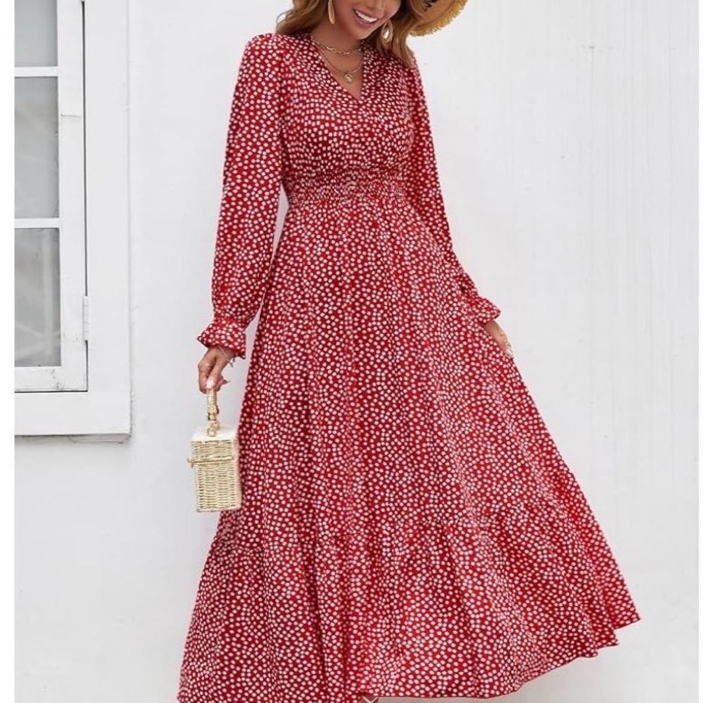 Women Boho Summer Dresses V Neck Long Sleeve Floral  print